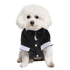 Stylish Pet Formal Attire with Bow Tie Dog Wedding Outfit Shirt Small Black